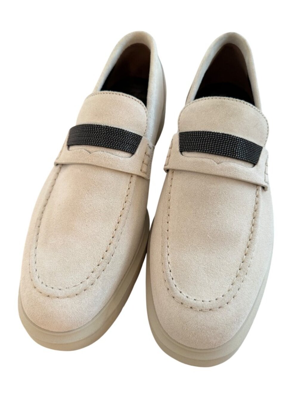 Brunello Cucinelli Womens Slip-on Flat Round Monili Loafers Size 39 Suede Casual